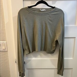 Olive Green Ribbed Waffle Cropped Women's Top